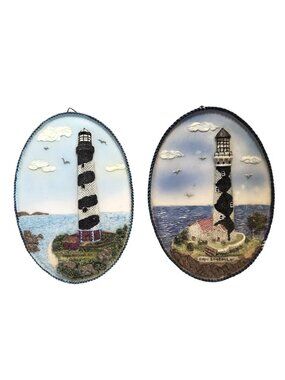 Cape Hatteras & Cape Lookout NC Lighthouse Wall Plaques - 3D Nautical Decor